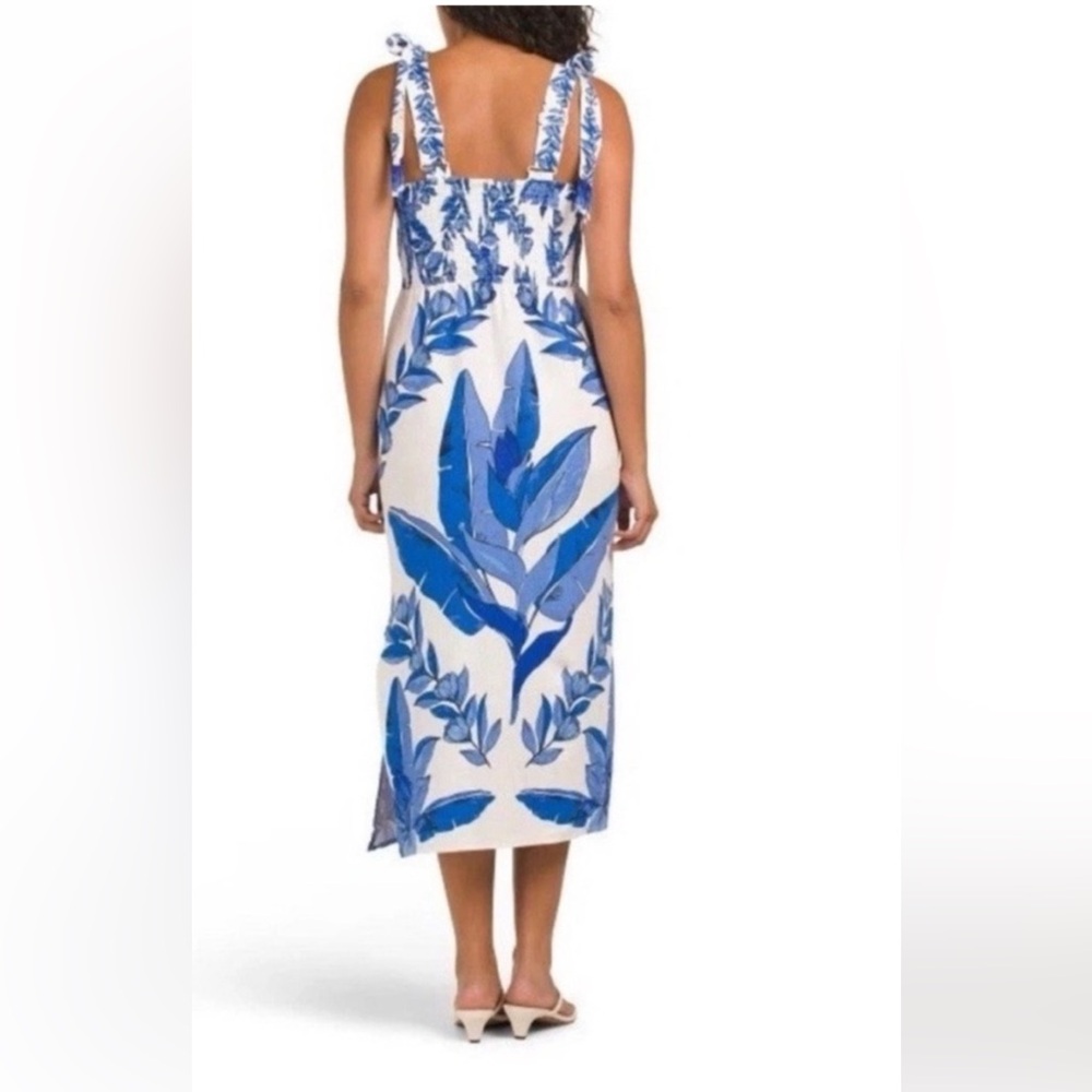 CALYPSO ST. BARTH Resortwear Beach Linen Blend Tropical Dress Blue/White - Picture 2 of 16